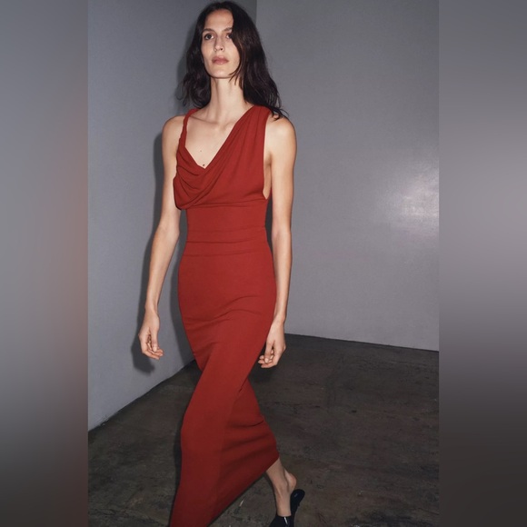 Zara Dresses & Skirts - New Zara draped long dress in dark red